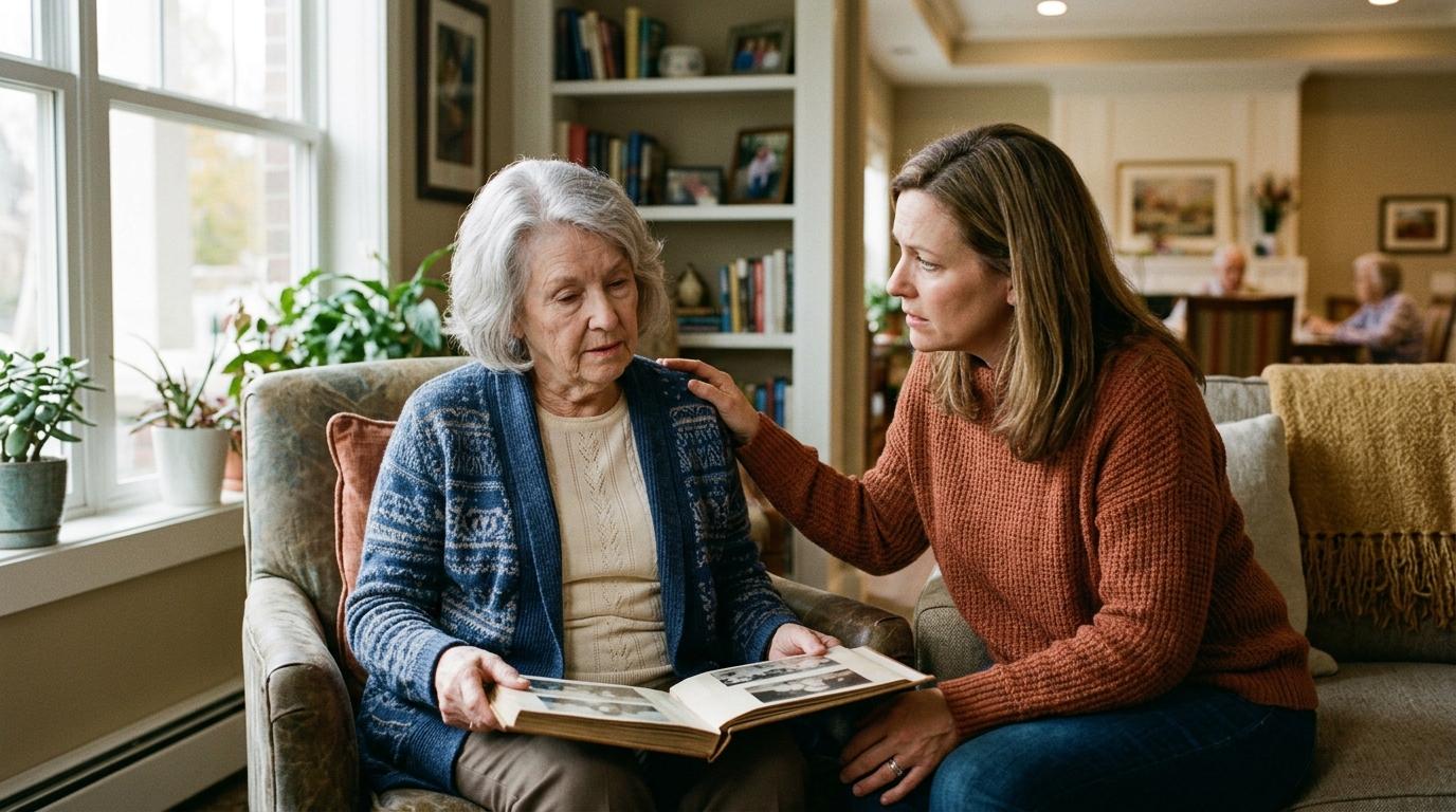 Older adult sitting quietly at a window, reflecting — illustrating early warning signs that may point to dementia.